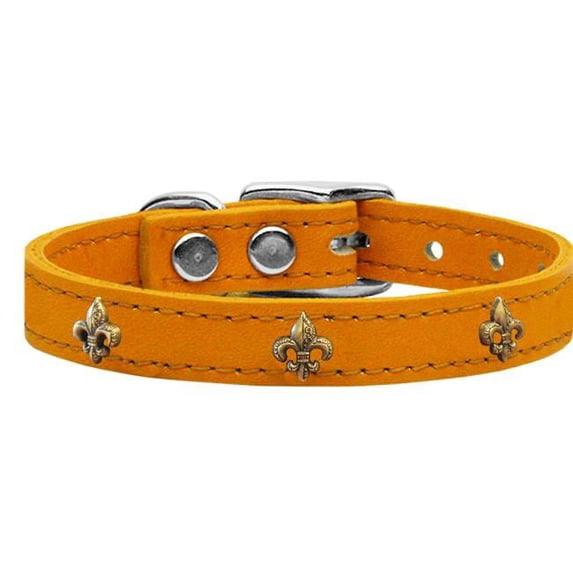 Bronze Fleur De Lis Widget Genuine Leather Dog Collar Mandarin 12