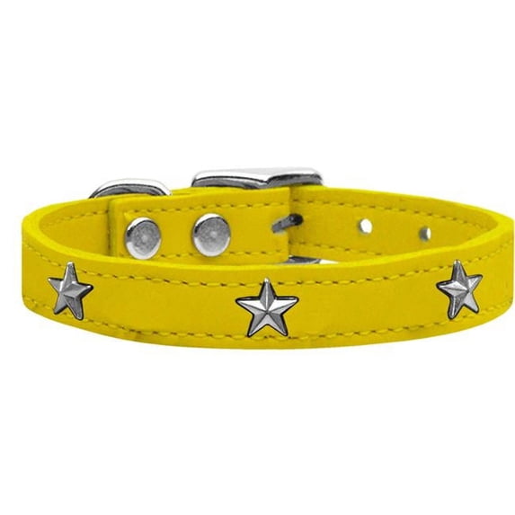 Silver Star Widget Genuine Leather Dog Collar Yellow 12