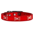 thumbnail image 1 of Red Glitter Bow Widget Genuine Metallic Leather Dog Collar Red 10, 1 of 2