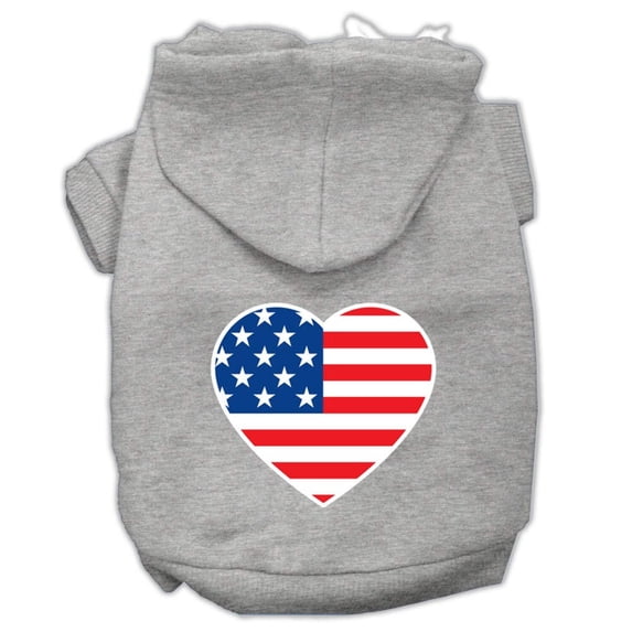 American Flag Heart Screen Print Pet Hoodies Grey Size Large