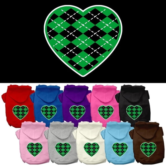 Argyle Heart Green Screen Print Pet Hoodies Brown Size Sm (10)