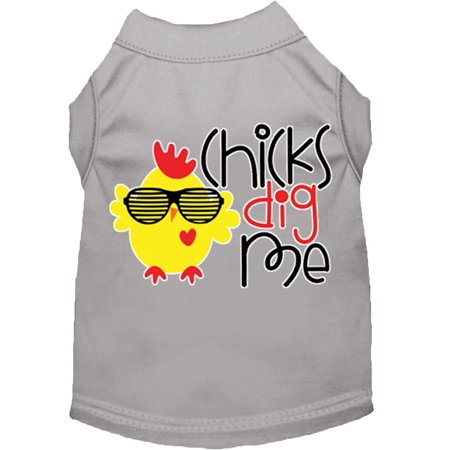 Mirage Pet Chicks Dig Me Screen Print Dog Shirt Grey XXXL