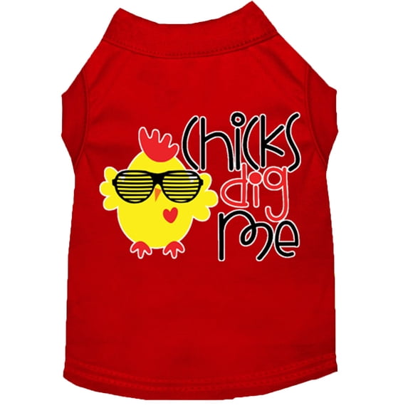 Mirage Pet Chicks Dig Me Screen Print Dog Shirt Red Sm