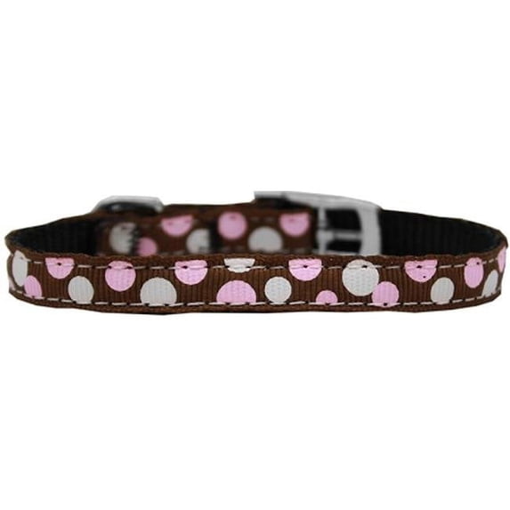 Confetti Dots Nylon Dog Collar with classic buckle 3/8" Brown Size 16
