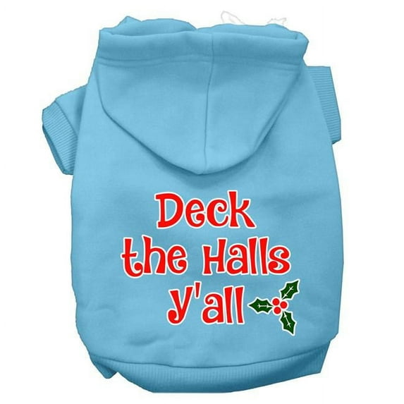 Mirage Pet Deck the Halls Y'all Screen Print Dog Hoodie Baby Blue XXXL