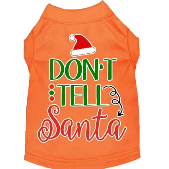 Mirage Pet Don't Tell Santa Screen Print Dog Shirt Orange Lg
