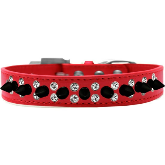Mirage Pet Double Crystal and Black Spikes Dog Collar Red Size 20