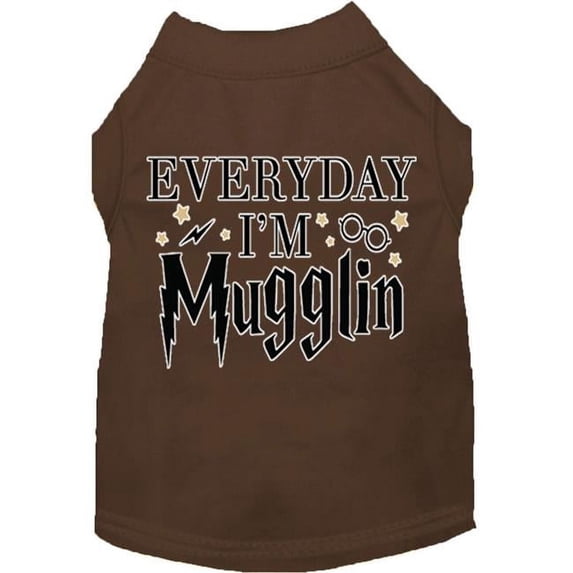 Everyday I'm Mugglin Screen Print Dog Shirt Brown XS