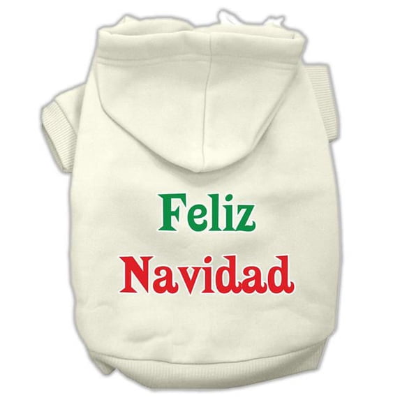 Mirage Pet Feliz Navidad Screen Print Pet Hoodies, Cream - Extra Small - Size 8