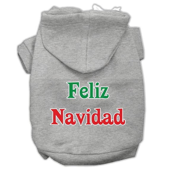 Mirage Pet Feliz Navidad Screen Print Pet Hoodies, Grey - Medium - Size 12