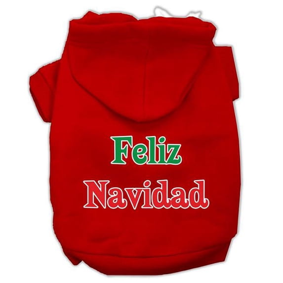 Mirage Pet Feliz Navidad Screen Print Pet Hoodies, Red - Small - Size 10