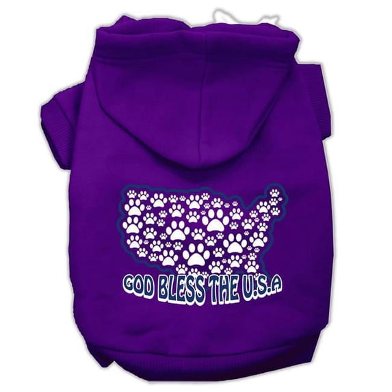 Mirage Pet God Bless USA Screen Print Pet Hoodies, Purple - Medium