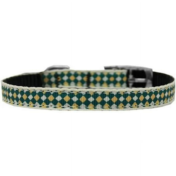 Mirage Pet Green Checkers Nylon Dog Collar with classic buckle 3/8" Size 16
