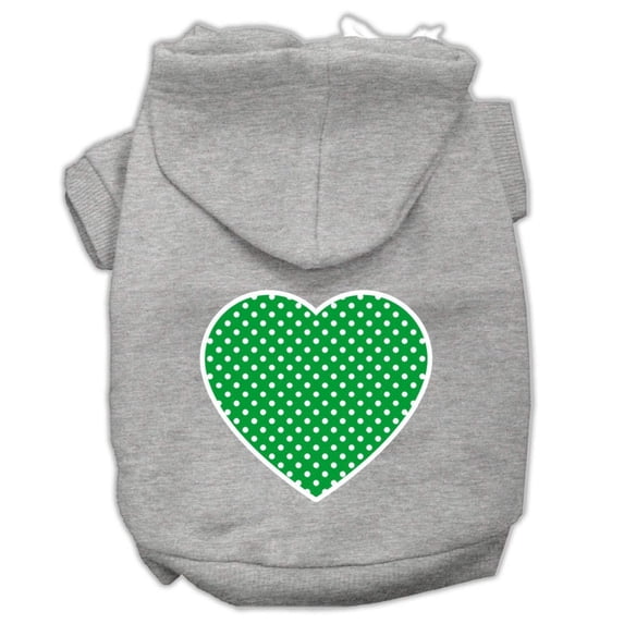 Mirage Pet Green Swiss Dot Heart Screen Print Pet Hoodies Grey Size Med