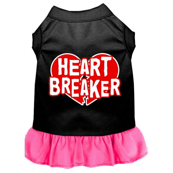 Mirage Pet Heart Breaker Screen Print Dress Black with Bright Pink Lg