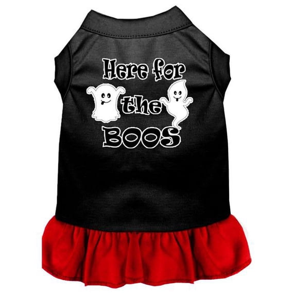 Mirage Pet Here for the Boos Screen Print Dog Dress, Black with Red - Medium 12