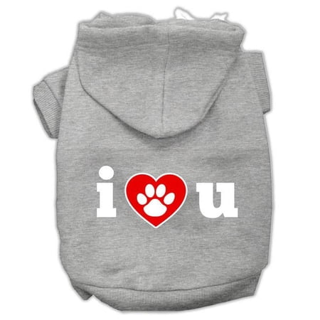 Mirage Pet I Love U Screen Print Pet Hoodie, Grey - 2XL