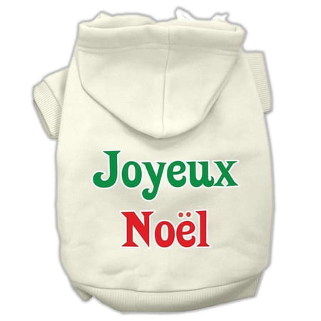 Mirage Pet Joyeux Noel Screen Print Pet Hoodie, Cream - Large