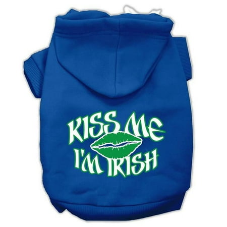 Mirage Pet Kiss Me Im Irish Screen Print Pet Hoodie, Blue - 2XL
