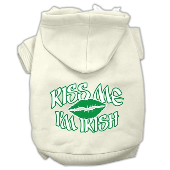 Mirage Pet Kiss Me Im Irish Screen Print Pet Hoodies, Cream - 3XL