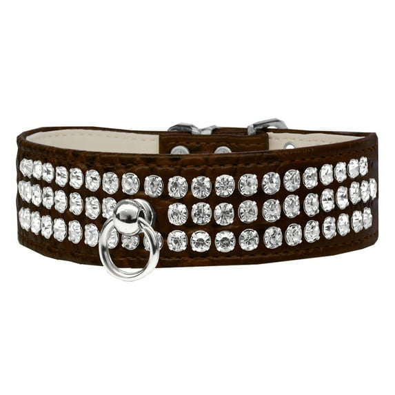 Mirage Pet Leather Rhinestone Dog Collar, Chocolate, XS