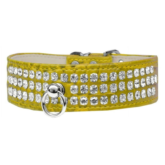 Mirage Pet Leather Rhinestone Dog Collar, Yellow, XS