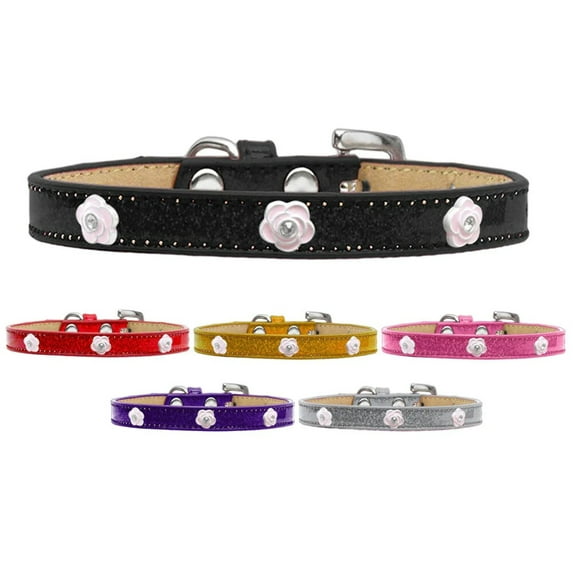 Mirage Pet Light Pink Rose Widget Dog Collar Silver Ice Cream Size 20