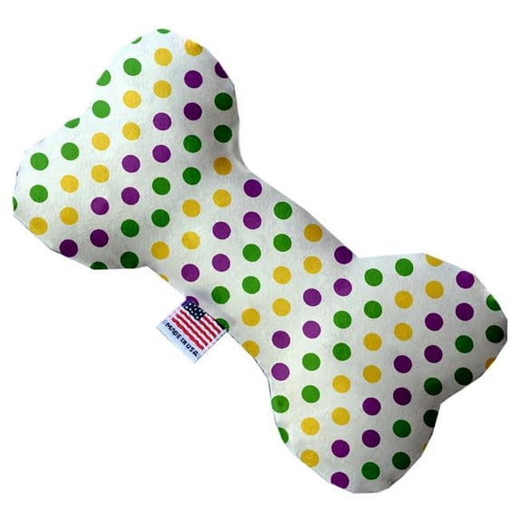 Mirage Pet Mardi Gras Polka Dots Canvas Bone Dog Toy - 6 in.