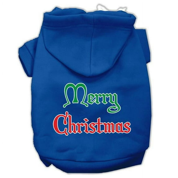 Mirage Pet Merry Christmas Screen Print Pet Hoodie, Blue - Extra Small