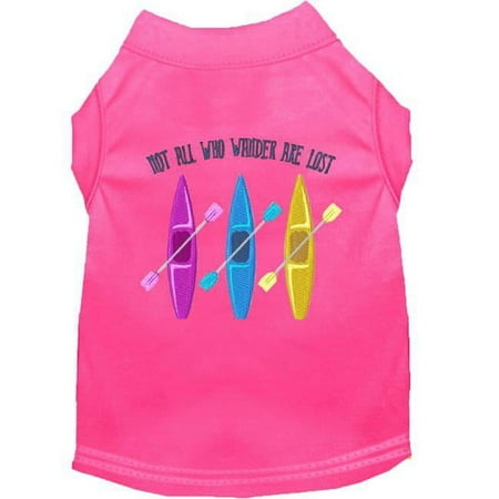 Mirage Pet Not All Who Wander Embroidered Dog Shirt, Bright Pink - 2XL