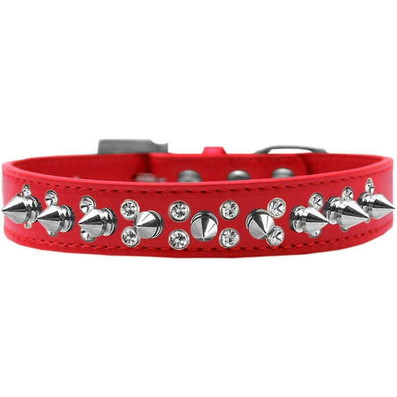 Pet and Dog Spike Collar, "Double Crystal Silver Spikes"