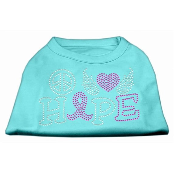 Mirage Pet Peace Love Hope Breast Cancer Rhinestone Pet Shirt, Aqua - Extra Small