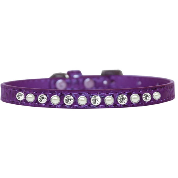 Dog, Puppy and Pet Designer Croc Collar, "One Row Pearl Clear Crystals Rimsets"