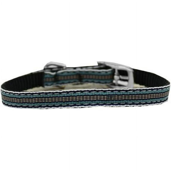 Mirage Pet Preppy Stripes Nylon Dog Collar with classic buckles 3/8" Light Blue/Khaki Size 12