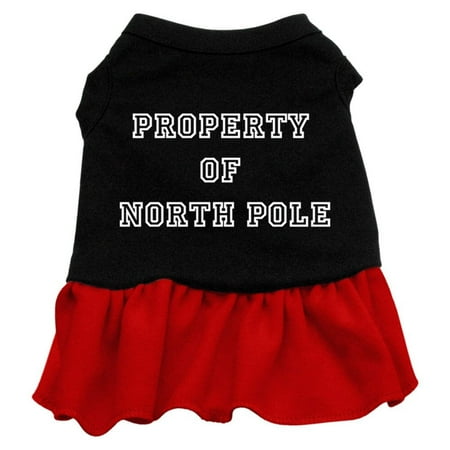 Mirage Pet Products 12-Inch Property of North Pole Screen Print Dress, Medium, Black with Red