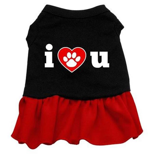Mirage Pet I Heart You Screen Print Dog Dress Black with Red Lg