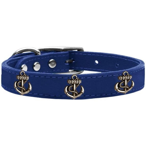 Mirage Pet Products 83-102 BL14 Bronze Anchor Widget Genuine Leather Dog Collar, Size 14, Blue
