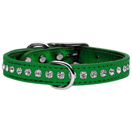 Mirage Pet Products 83-31 14EGM One Row Metallic Crystal Leather Emerald Green 14