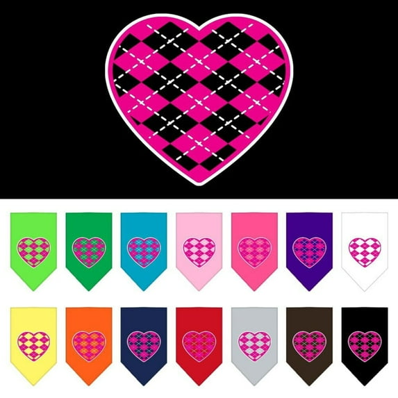 Argyle Heart Pink Screen Print Bandana Lime Green Large