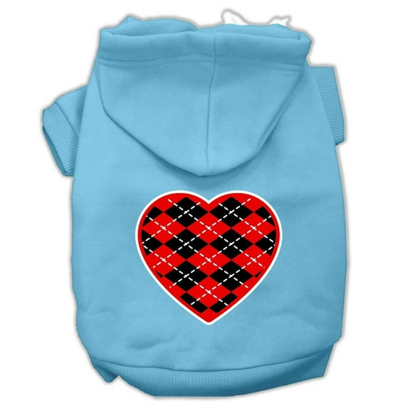 Mirage Pet Products Argyle Heart Red Screen Print Pet Hoodies Baby Blue Size Lg