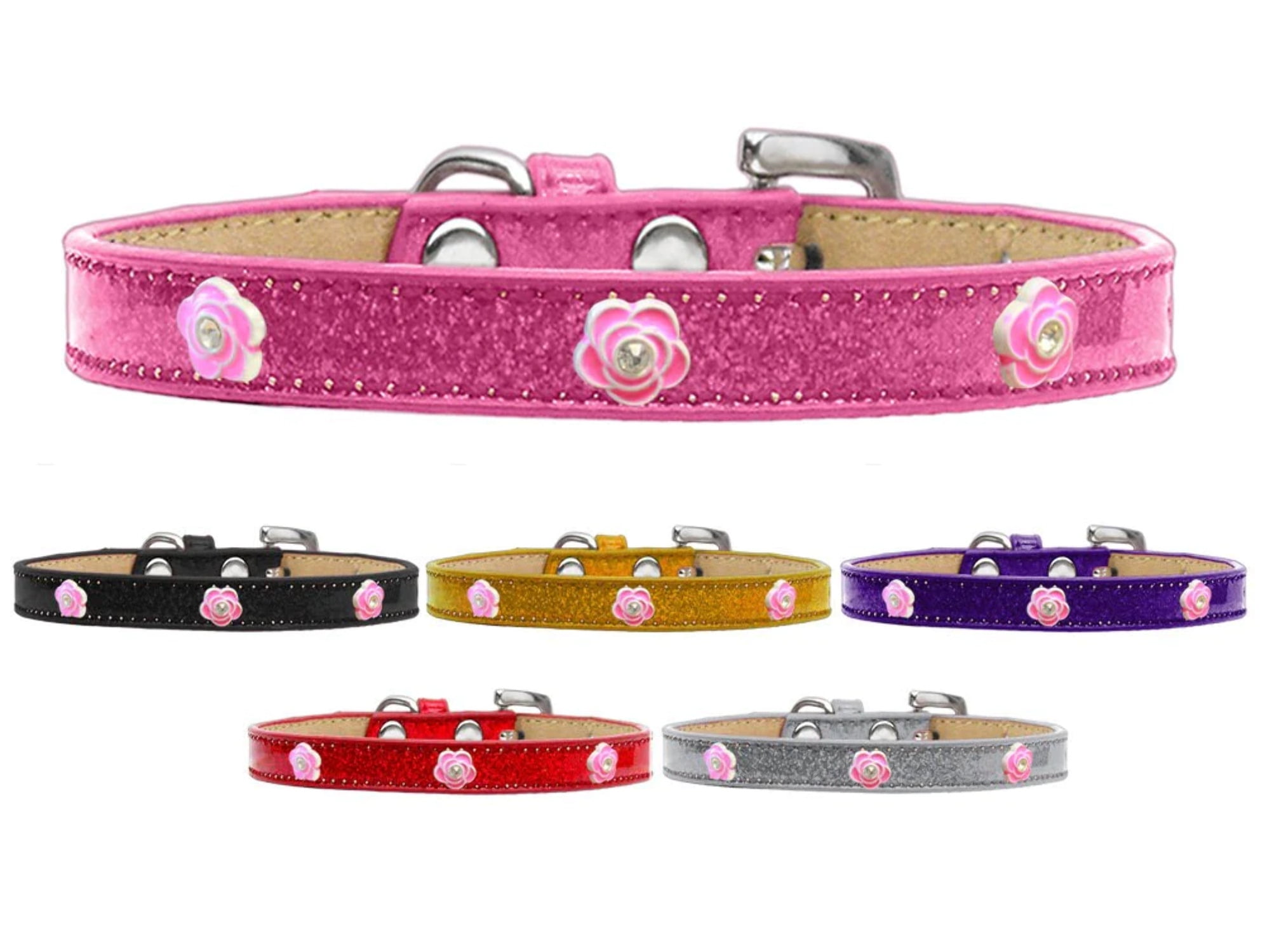 Mirage Pet Bright Pink Rose Widget Dog Collar Black Ice Cream Size 10 ...