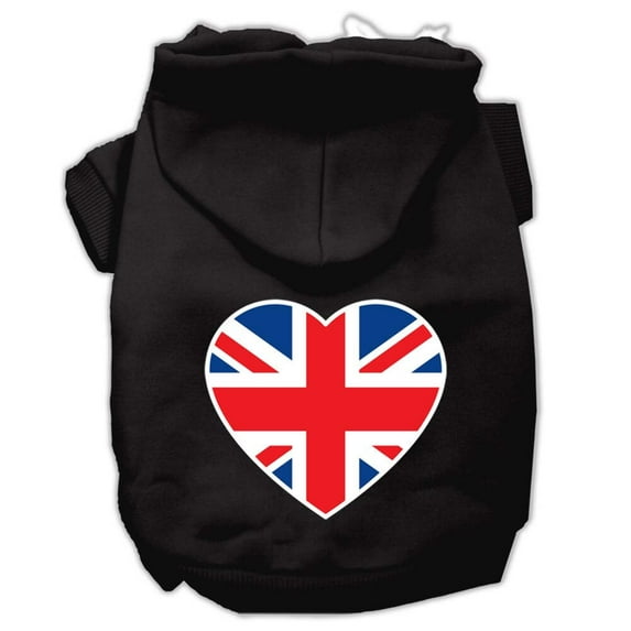 Mirage Pet Products British Flag Heart Screen Print Pet Hoodies Black Size Sm