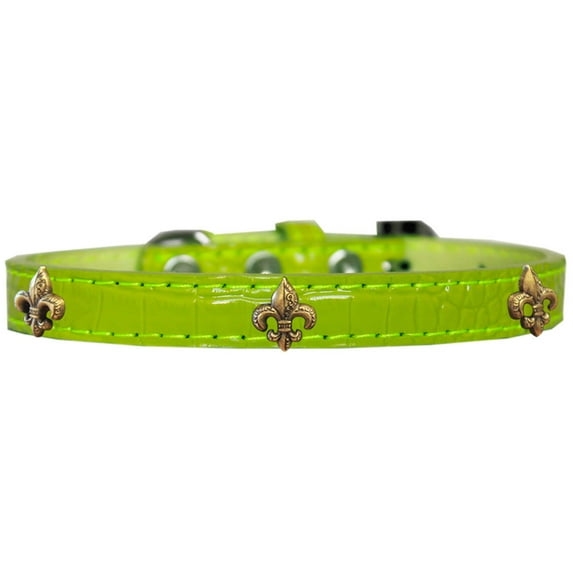 Bronze Fleur De Lis Widget Croc Dog Collar Lime Green Size 18