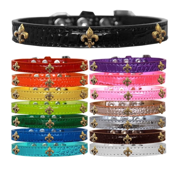 Mirage Pet Products Bronze Fleur De Lis Widget Croc Dog Collar Red Size 16