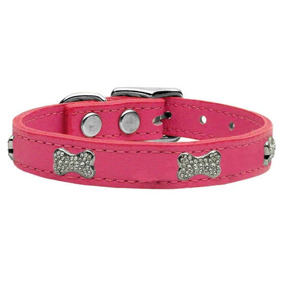 Mirage Pet Products Crystal & Leather Bone Dog Collar, Pink, XS