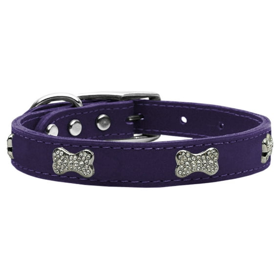 Mirage Pet Products Crystal & Leather Bone Dog Collar, Purple, XL