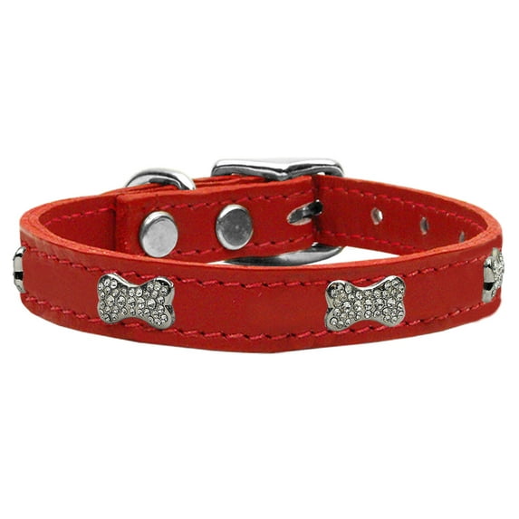 Mirage Pet Products Crystal & Leather Bone Dog Collar, Red, XS/S
