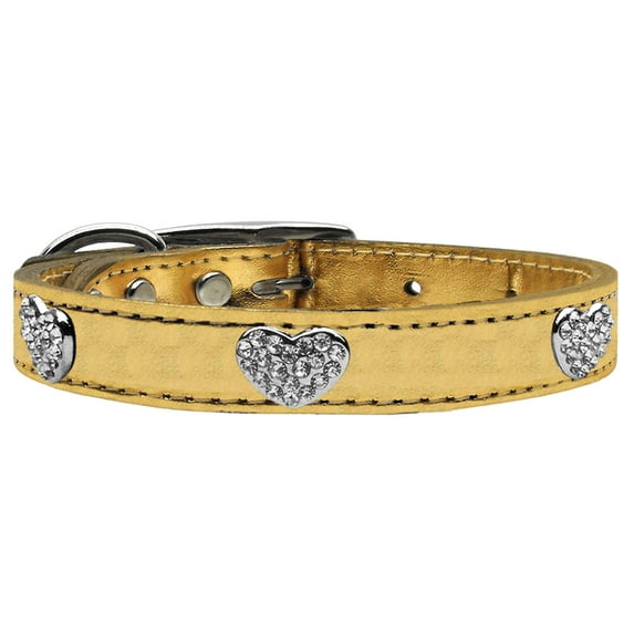 Mirage Pet Products Crystal & Leather Heart Cat & Dog Collar, Gold, S