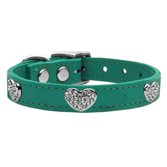 Mirage Pet Products Crystal & Leather Heart Dog Collar, Jade, XS