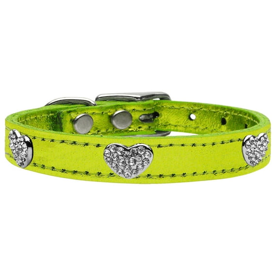 Mirage Pet Products Crystal & Leather Heart Dog Collar, Lime Green, S